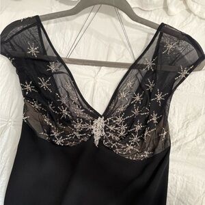 Jackie Rogers Black Maxi Dress with Sheer Embellished Neckline